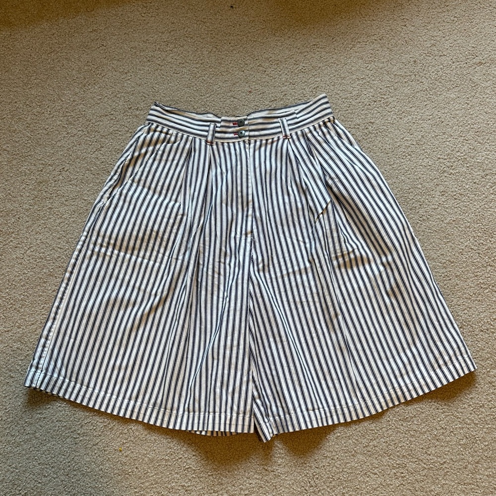 Vintage Merona Jean Shorts Striped High Waist Wide Leg Mom JORTS 70s 60s Denim